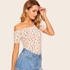 Romwe Off Shoulder Ditsy Floral Form Fitted Top