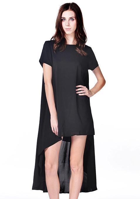Romwe High Low Loose Black Dress