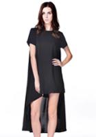Romwe High Low Loose Black Dress