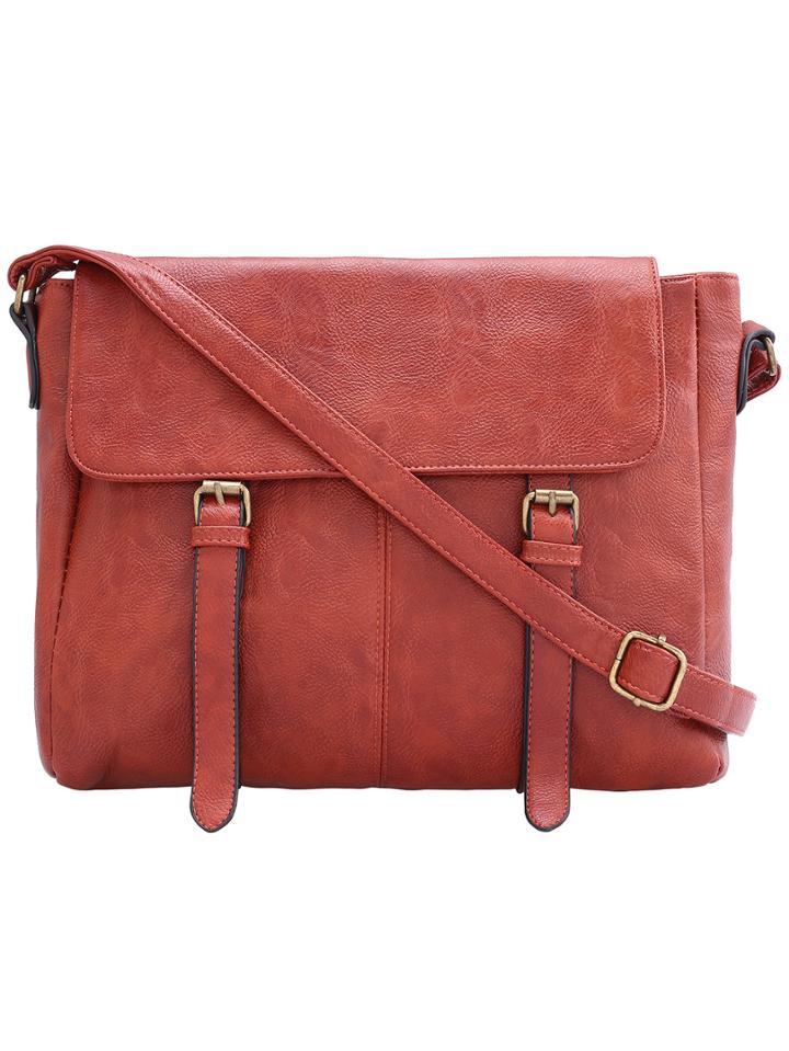 Romwe Brown Buckle Pu Shoulder Bag