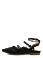 Romwe Black Pointed Toe Buckle Strappy Flats