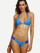 Romwe Blue Leopard Print Strappy Bikini Set