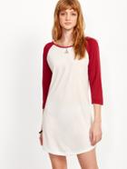 Romwe Contrast Raglan Sleeve Curved Hem Tee Dress