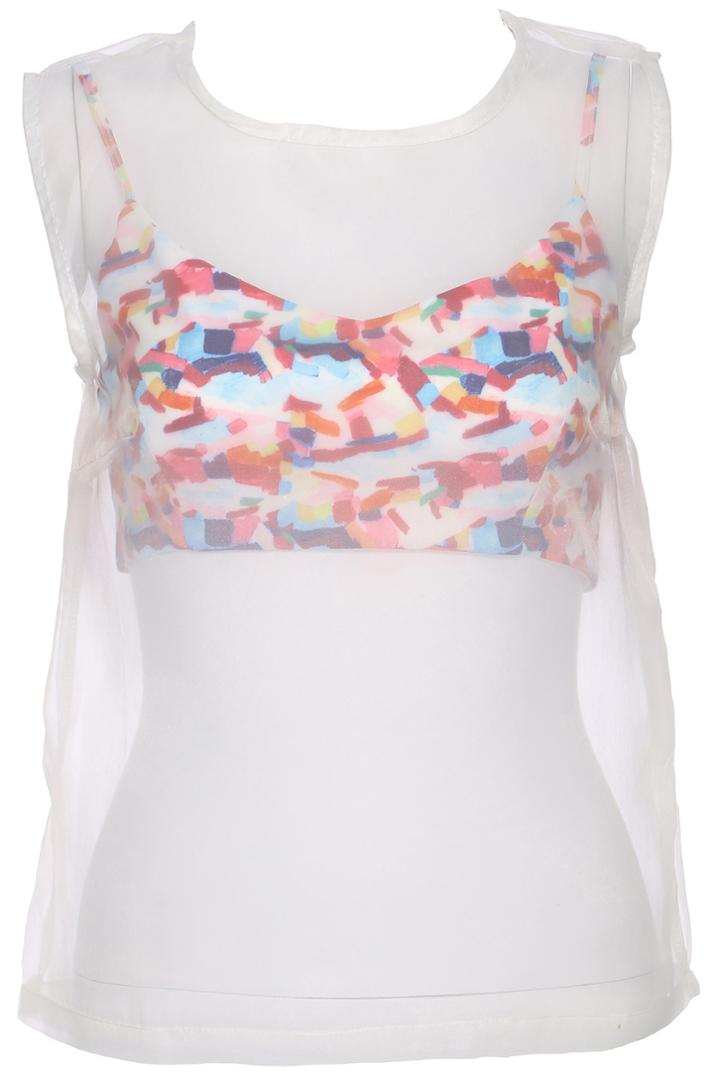 Romwe Romwe Sheer White Sleeveless Two-pieced Blouse