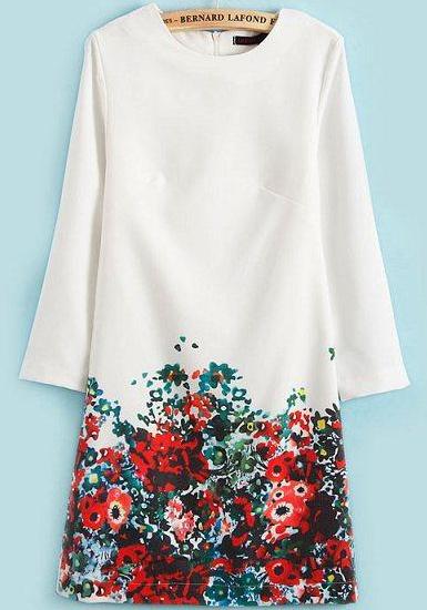 Romwe Round Neck Floral Print Dress