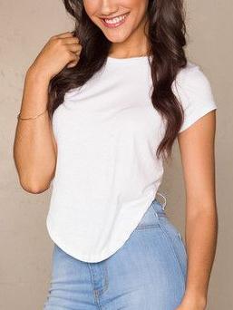 Romwe White Open Back Curved Hem T-shirt