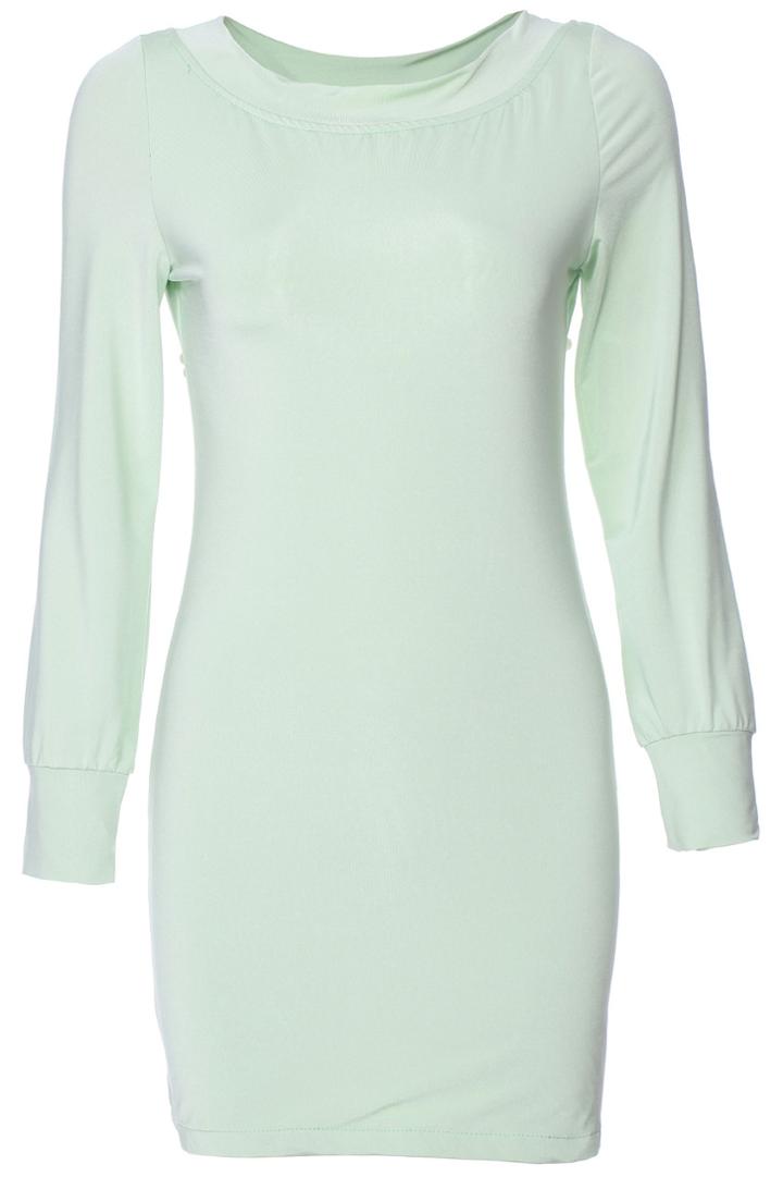 Romwe Romwe Beads Embellished & Long-sleeved Green Dress