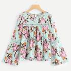 Romwe Contrast Lace Floral Print Tee