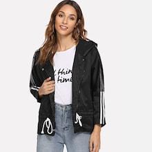 Romwe Tape Detail Hooded Jacket