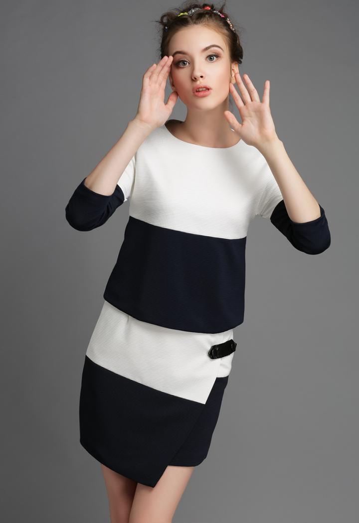 Romwe Navy White Half Sleeve Top With Bodycon Skirt
