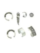 Romwe At-silver 7 Pcs/set Boho Circle Ear Cuff Clip Cartilage Earrings