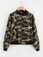 Romwe Raglan Sleeve Camo Bomber Jacket