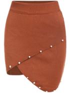 Romwe Bead Asymmetrical Knit Khaki Skirt