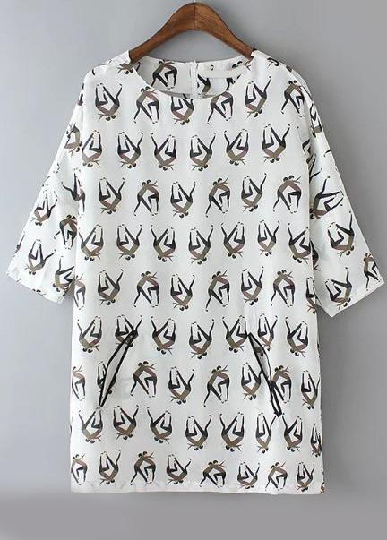 Romwe Round Neck Character Print Chiffon Top
