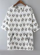Romwe Round Neck Character Print Chiffon Top