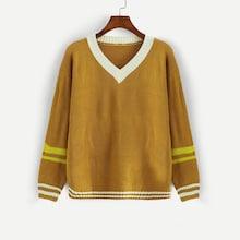 Romwe Varsity Striped V Neck Jumper