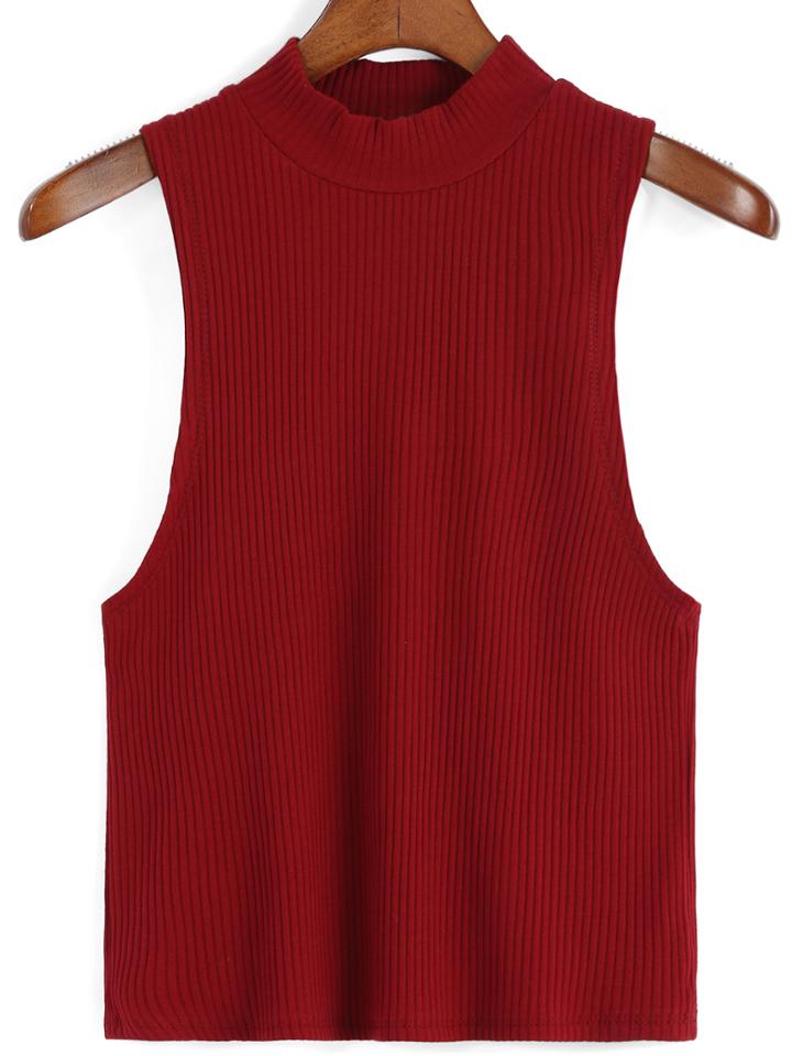Romwe Mock Neck Knit Tank Top