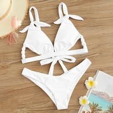 Romwe Cut-out Tie Back Top With Low Rise Bikini Set