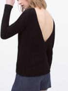 Romwe Long Sleeve Open Back Black Sweater