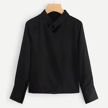 Romwe Cut Out Neck Solid Blouse