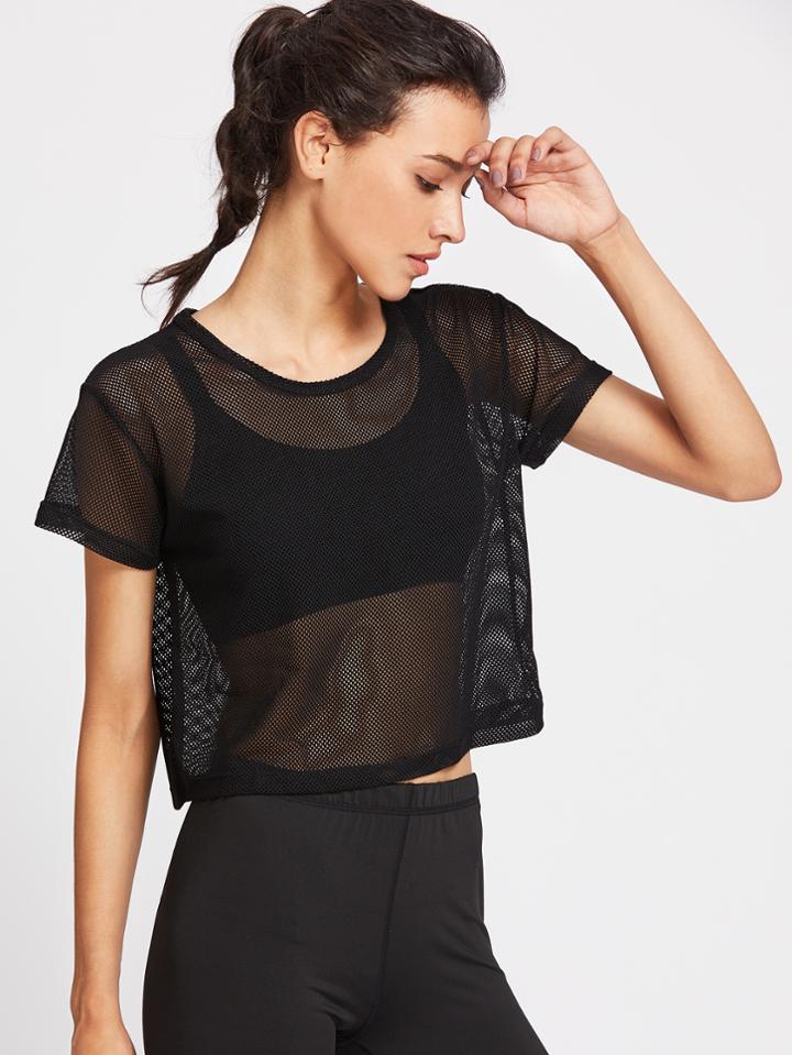 Romwe Fishnet Crop Top