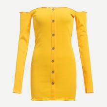 Romwe Off Shoulder Single Breasted Ribbed Dress