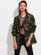 Romwe Camo Military Jacket With Embroidered Badges