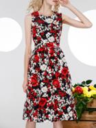 Romwe Black Backless Floral A-line Dress
