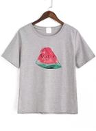 Romwe Watermelon Print Grey T-shirt