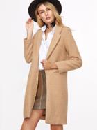Romwe Khaki Lapel False Pocket Long Coat