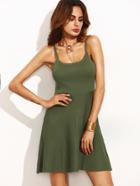 Romwe Olive Green Cutout Back Ribbed Knit Cami Dress