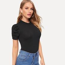 Romwe Keyhole Back Puff Sleeve Jumper