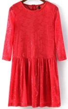 Romwe Red Round Neck Lace Pleated Dress