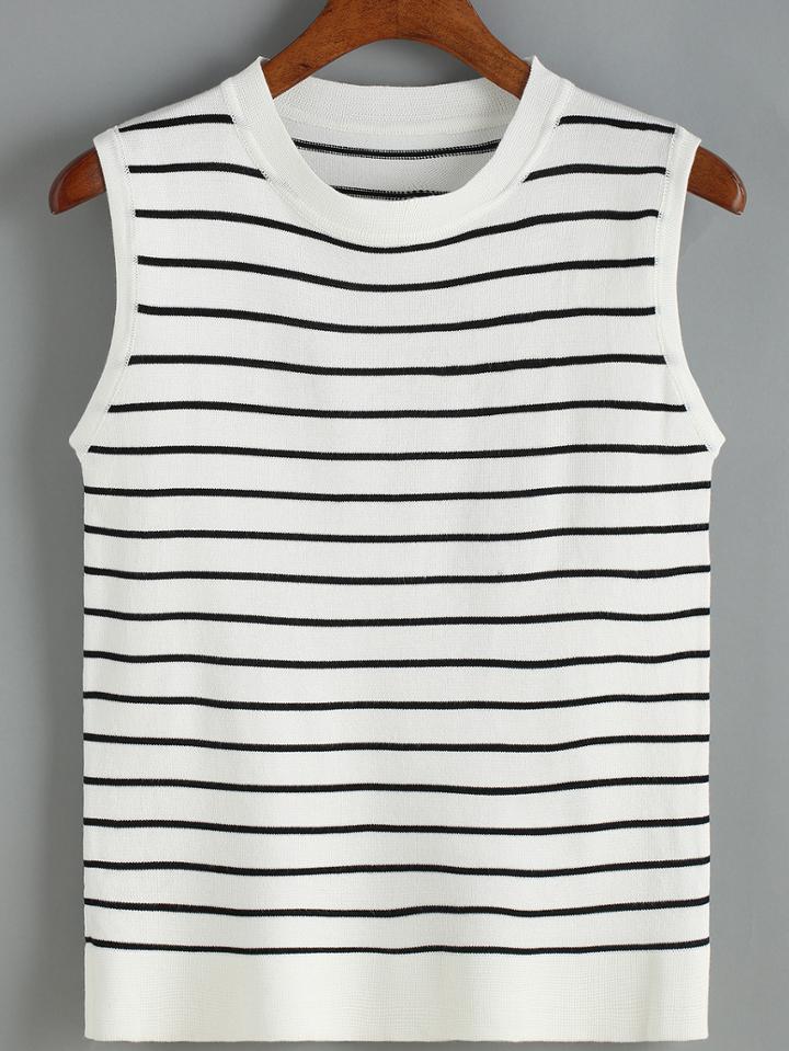 Romwe Striped White Sweater Vest