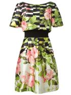 Romwe Green Round Neck Short Sleeve Backless Floral Print Dress