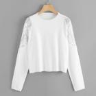 Romwe Embroidered Mesh Shoulder Soft Knit Sweater