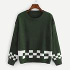 Romwe Contrast Plaid Drop Shoulder Sweater