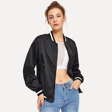 Romwe Pocket & Zip Front Striped Jacket