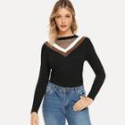 Romwe Mesh Panel Chevron Jumper