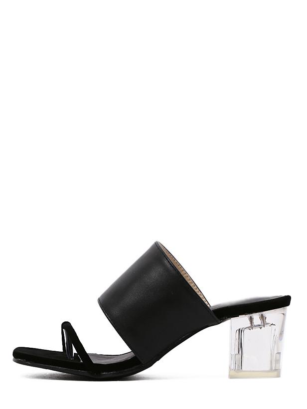 Romwe Black Open Toe Leather Upper Chunky Sandals
