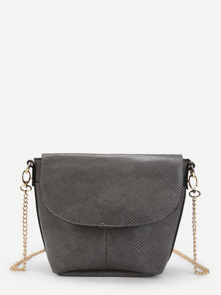 Romwe Snakeskin Print Crossbody Chain Bag