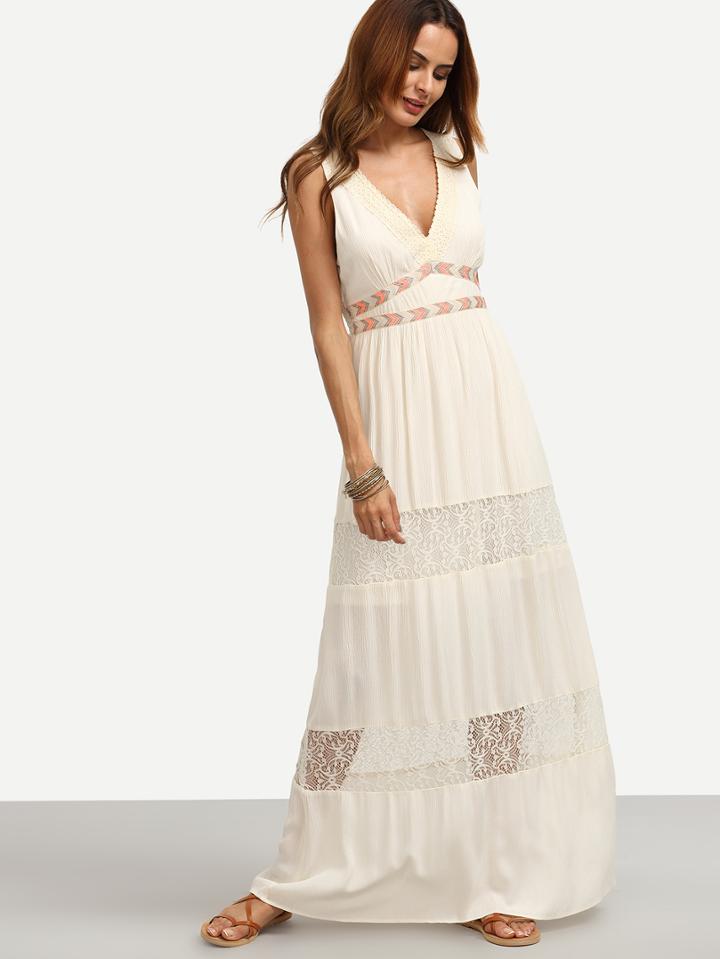 Romwe White V Neck Sleeveless Maxi Dress