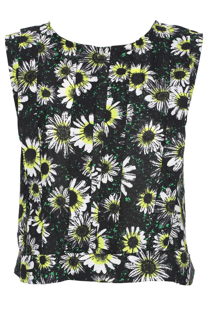 Romwe Romwe Sunflower Print Crop Black Sleeveless T-shirt
