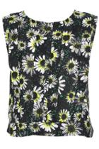 Romwe Romwe Sunflower Print Crop Black Sleeveless T-shirt