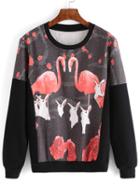 Romwe Flamingos Print Thicken Sweatshirt