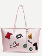 Romwe Pink Faux Leather Patch Detail Tote Bag