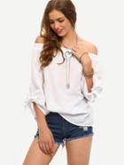 Romwe White Off The Shoulder Cuff Bow Blouse