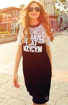 Romwe Colour-block Letters Print Lace Dress