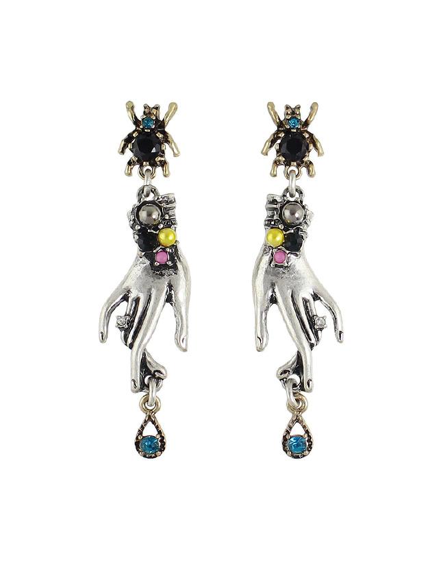 Romwe Hand Shape And Water Drop Pattern Dangle Earrings