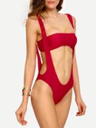 Romwe Plunging One-piece Swimwear With Bandeau Top